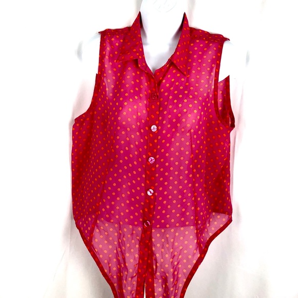 Derek Heart sheer tie front polkadot blouse L - Picture 4 of 5